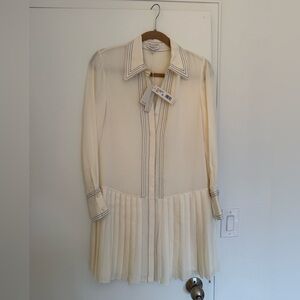 NWT - Rebecca Taylor Silk Pleated Dress with Contrast Stitching